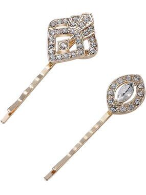 Vintage Hair Pins Clips for Women 1920s Crystal Rhinestone Feather Hair Pins Gre